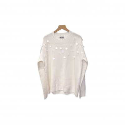 MIU MIU SEQUINED OPENWORK WOOL SWEATER